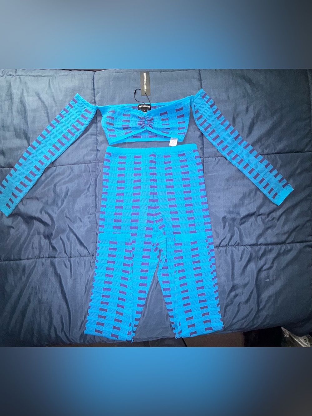 PrettyLittleThing Blue Purple Knit Two Piece Set XS NWT